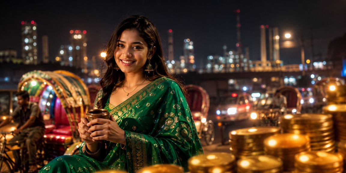 ঢাকায় শাড়ি পরা বাংলাদেশি মডেল মোবাইলে 9apps - এ bKash দিয়ে জমা দিচ্ছেন