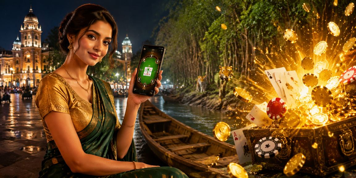 সুন্দরবনের পটভূমিতে বাংলাদেশি মডেল পোকার গেম খেলছেন মোবাইলে